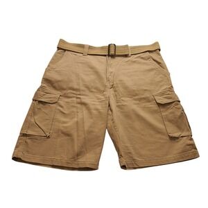 Beverly Hills Polo Club Men's Khaki Cargo Shorts Size 36 With Belt Cotton Tan